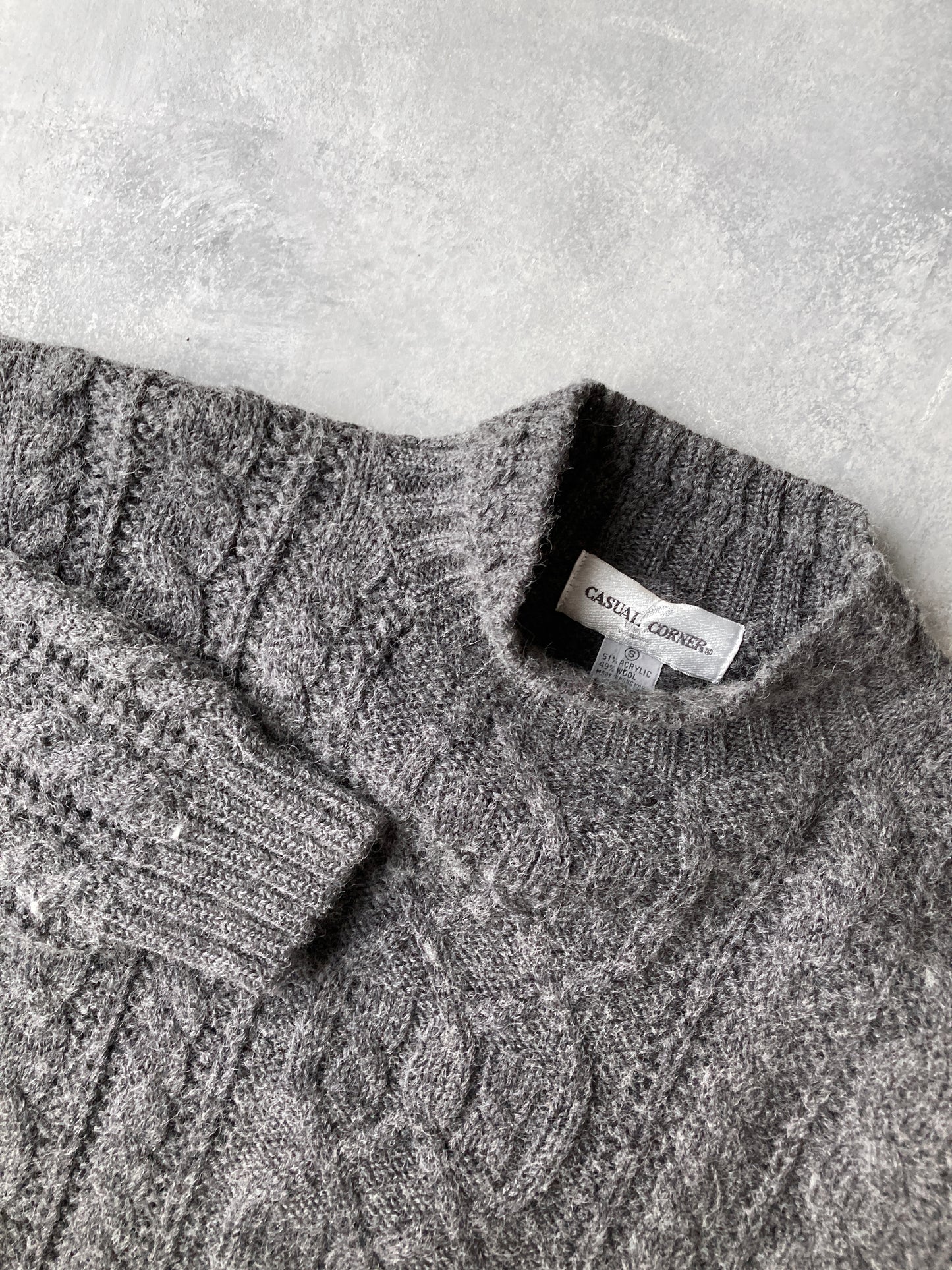 Gray Cable Knit Sweater 90's - Small Oversized