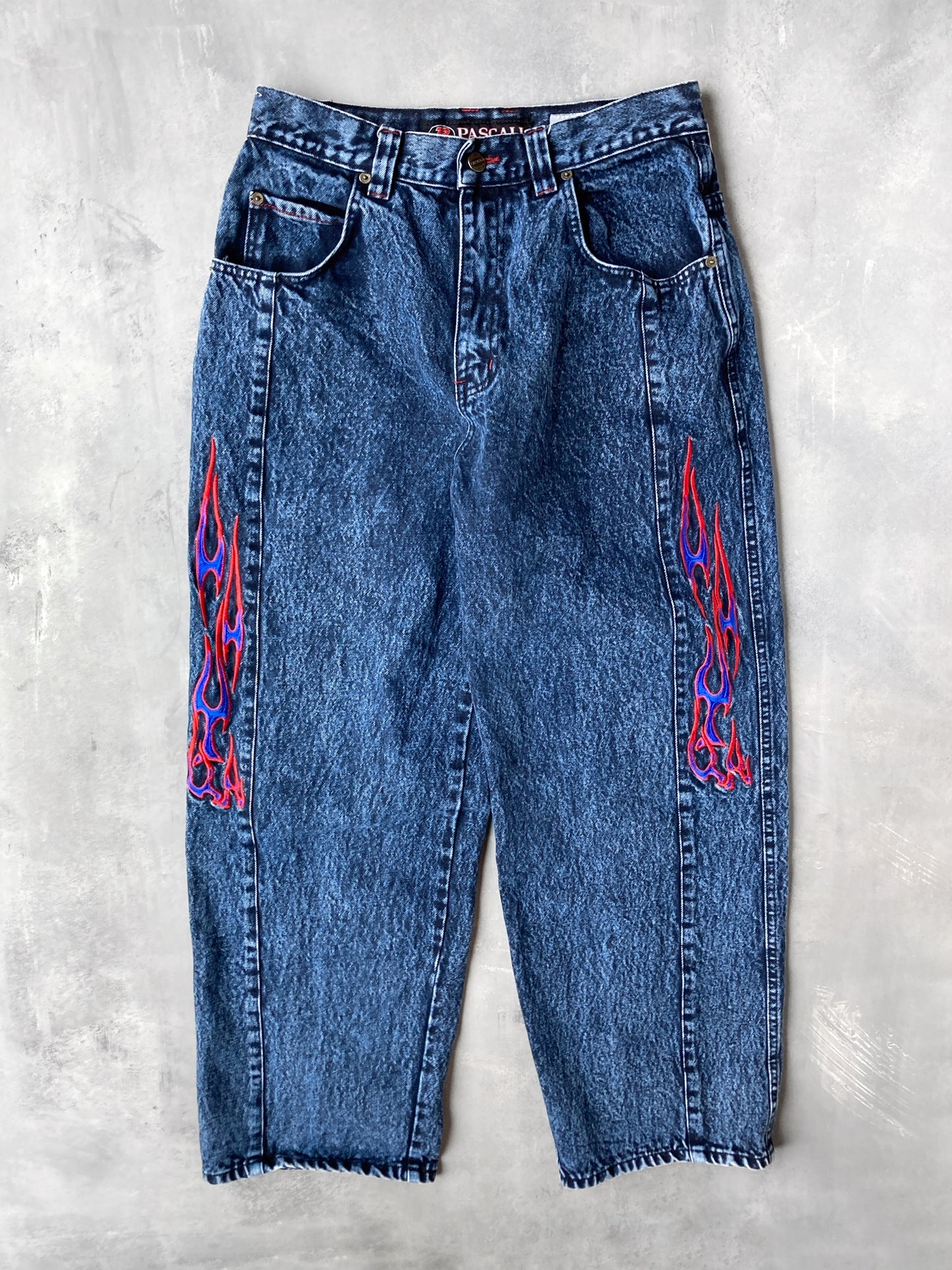 Flame Embroidered Jeans Y2K - 30x30