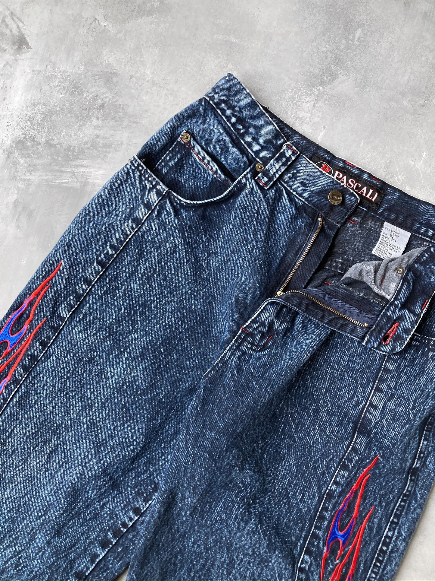 Flame Embroidered Jeans Y2K - 30x30