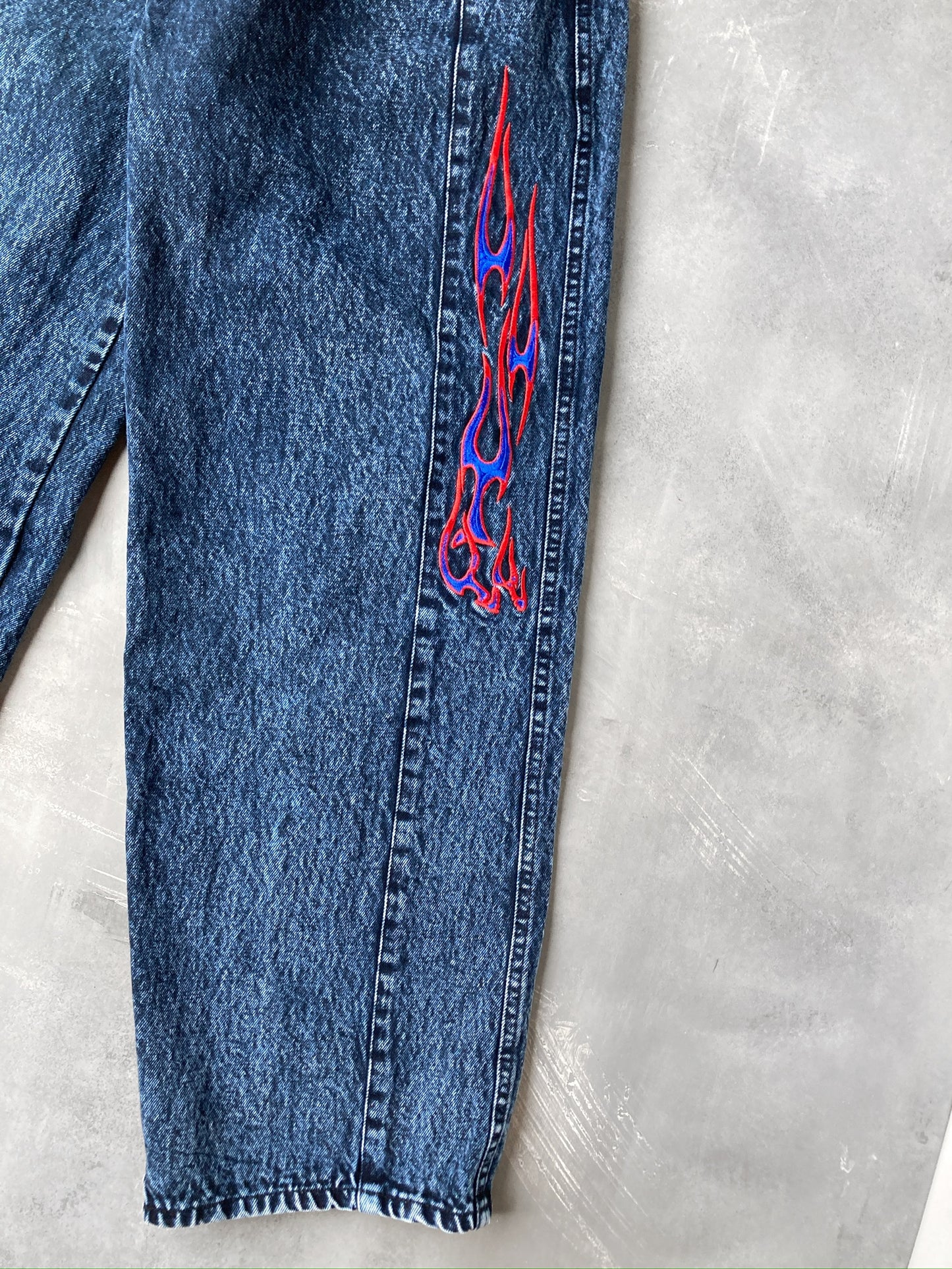 Flame Embroidered Jeans Y2K - 30x30
