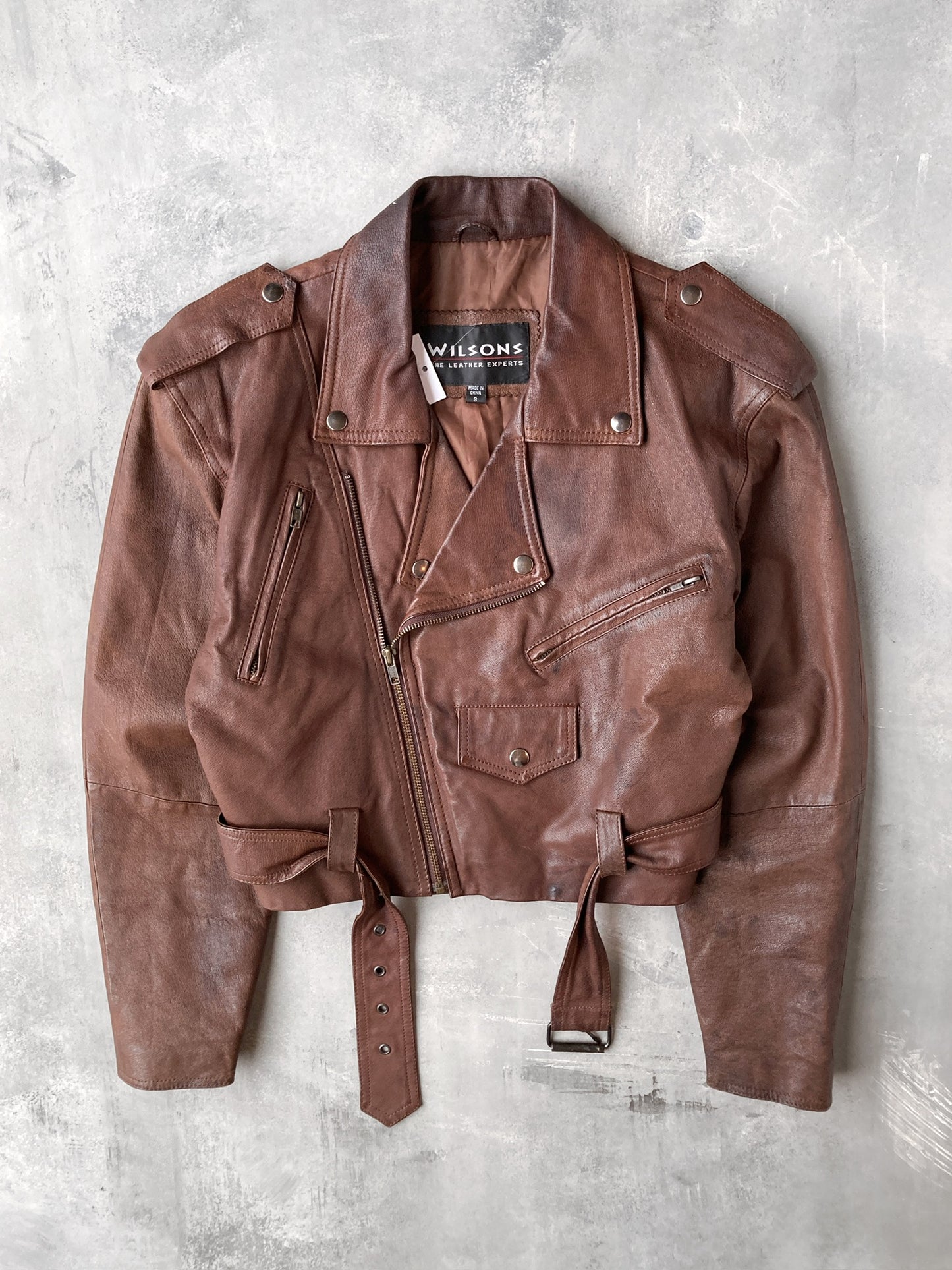 Brown Leather Moto Jacket 00's - Small