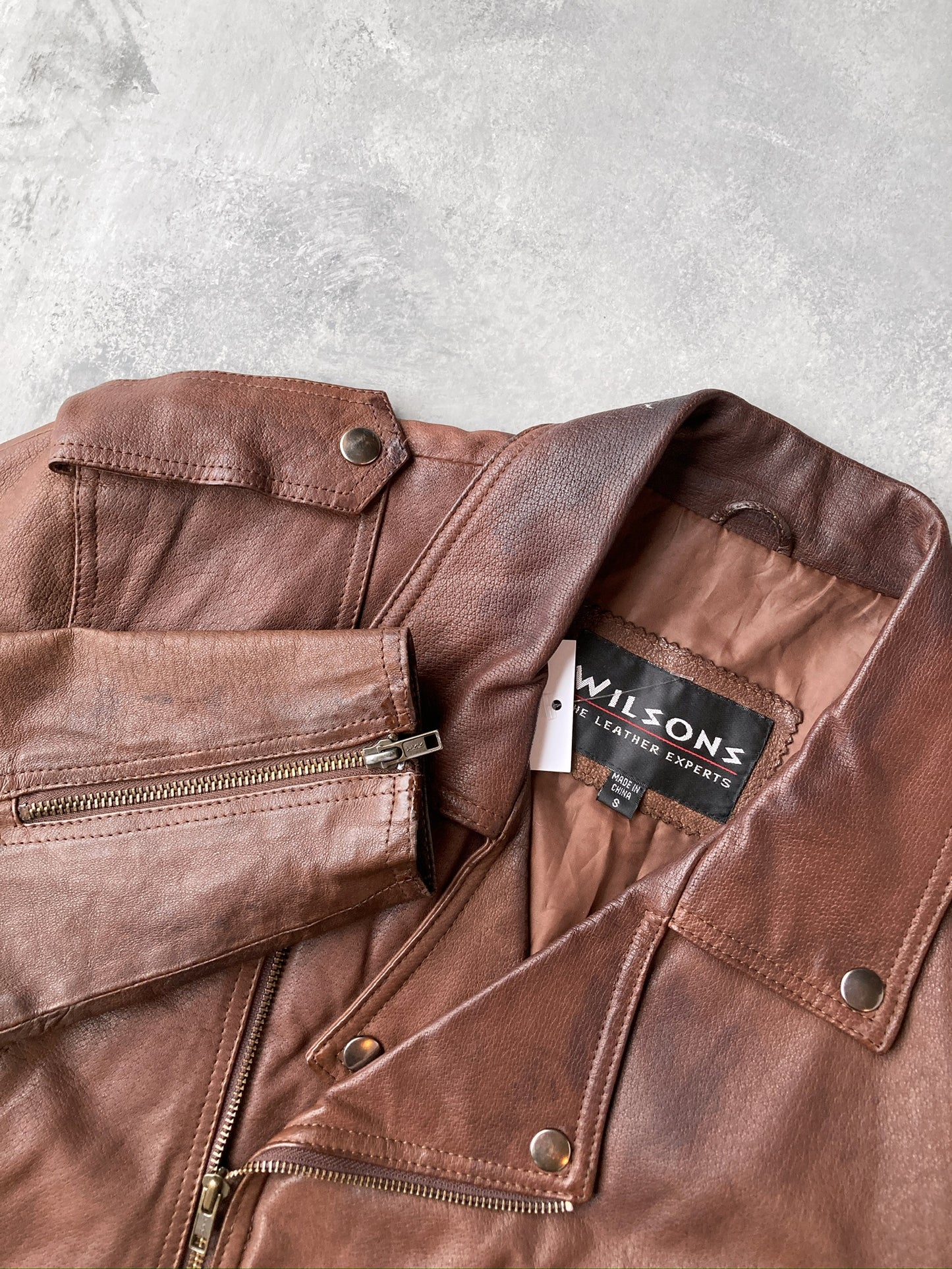 Brown Leather Moto Jacket 00's - Small