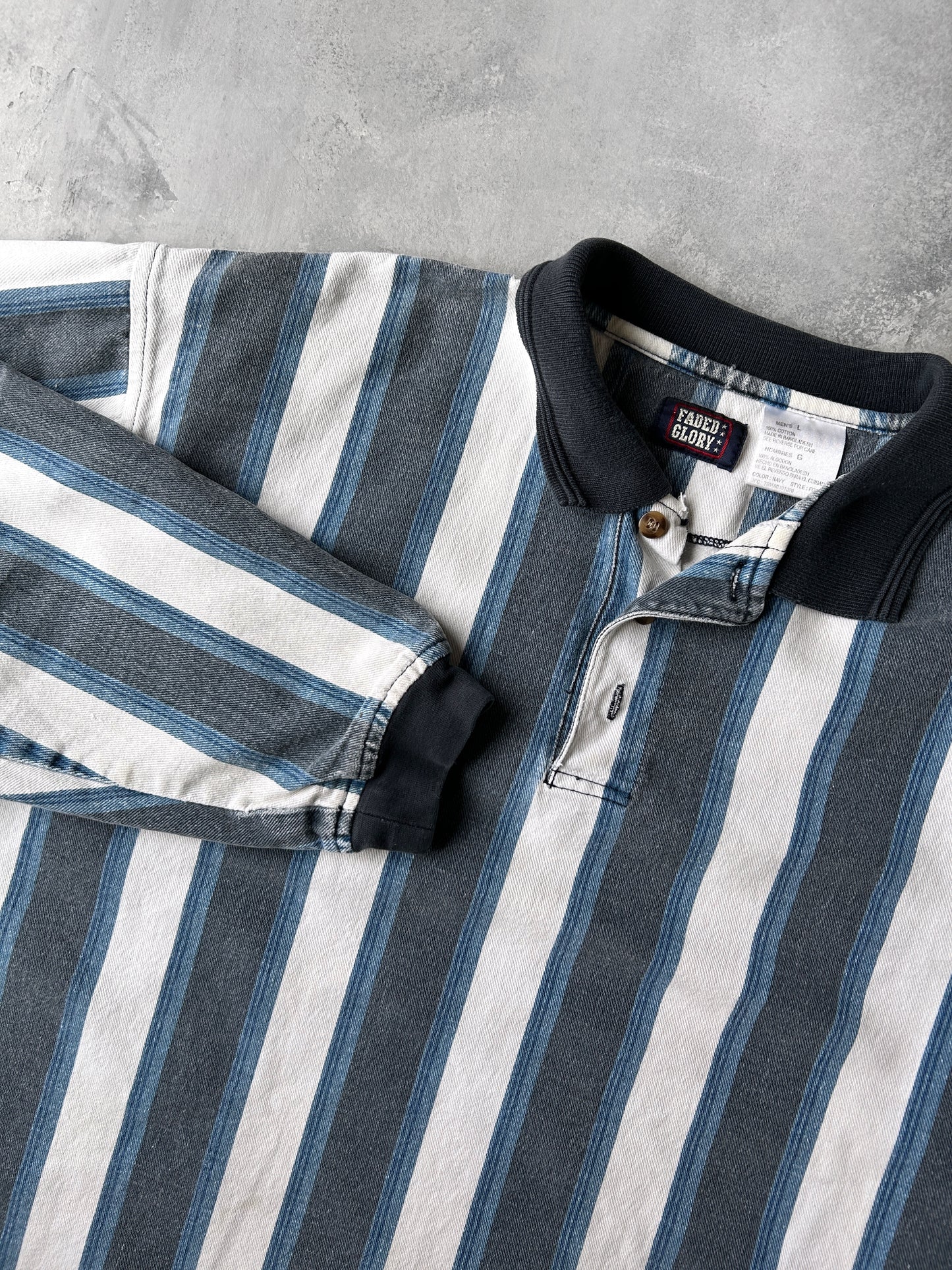 Striped Denim Top Y2K - Large