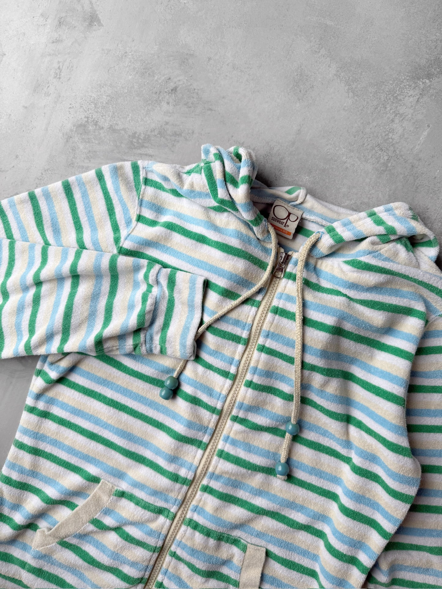 Striped Terry Cloth Hoodie Y2K - Small