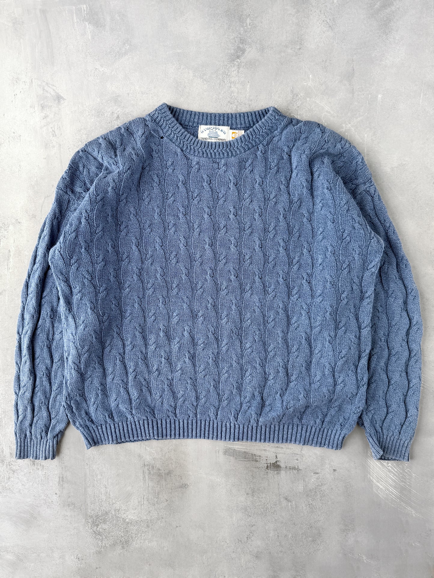Blue Cotton Cable Knit Sweater 90's - XL