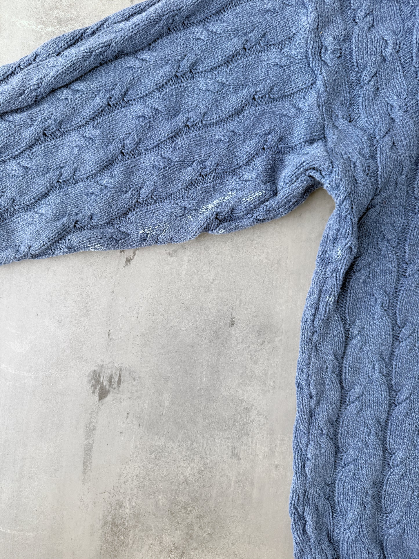 Blue Cotton Cable Knit Sweater 90's - XL