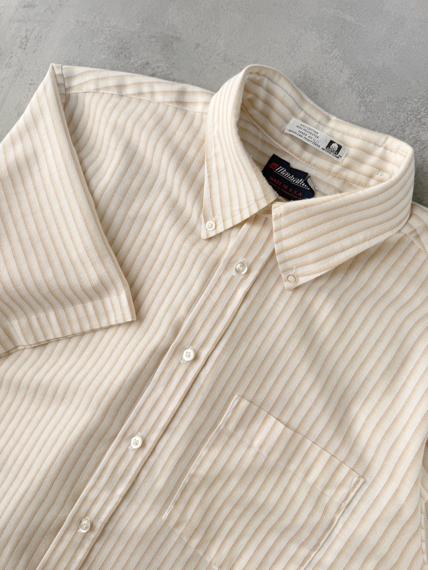 Striped Short Sleeved Button Up Shirt 80's - Large