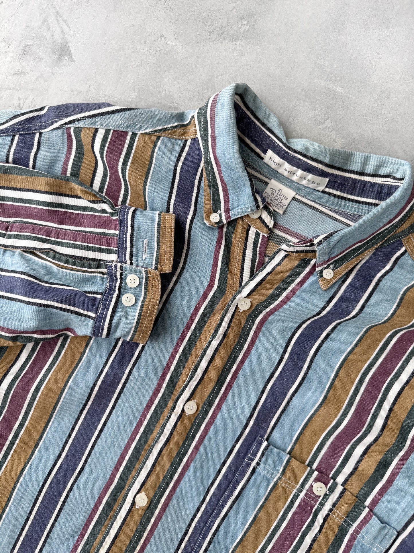 Striped Button Down Shirt Y2K - XL