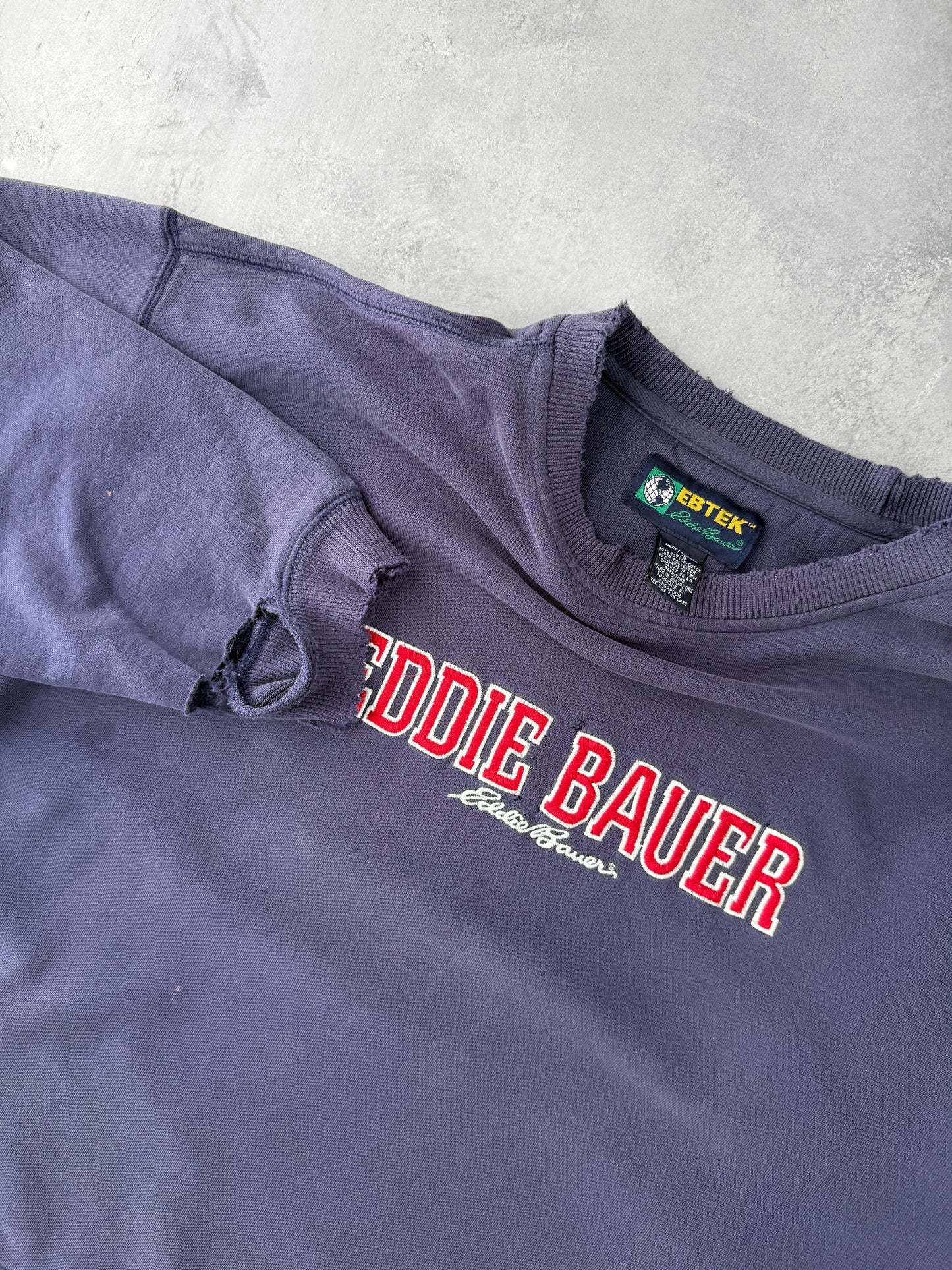Distressed Eddie Bauer Sweatshirt Y2K - Large / XL