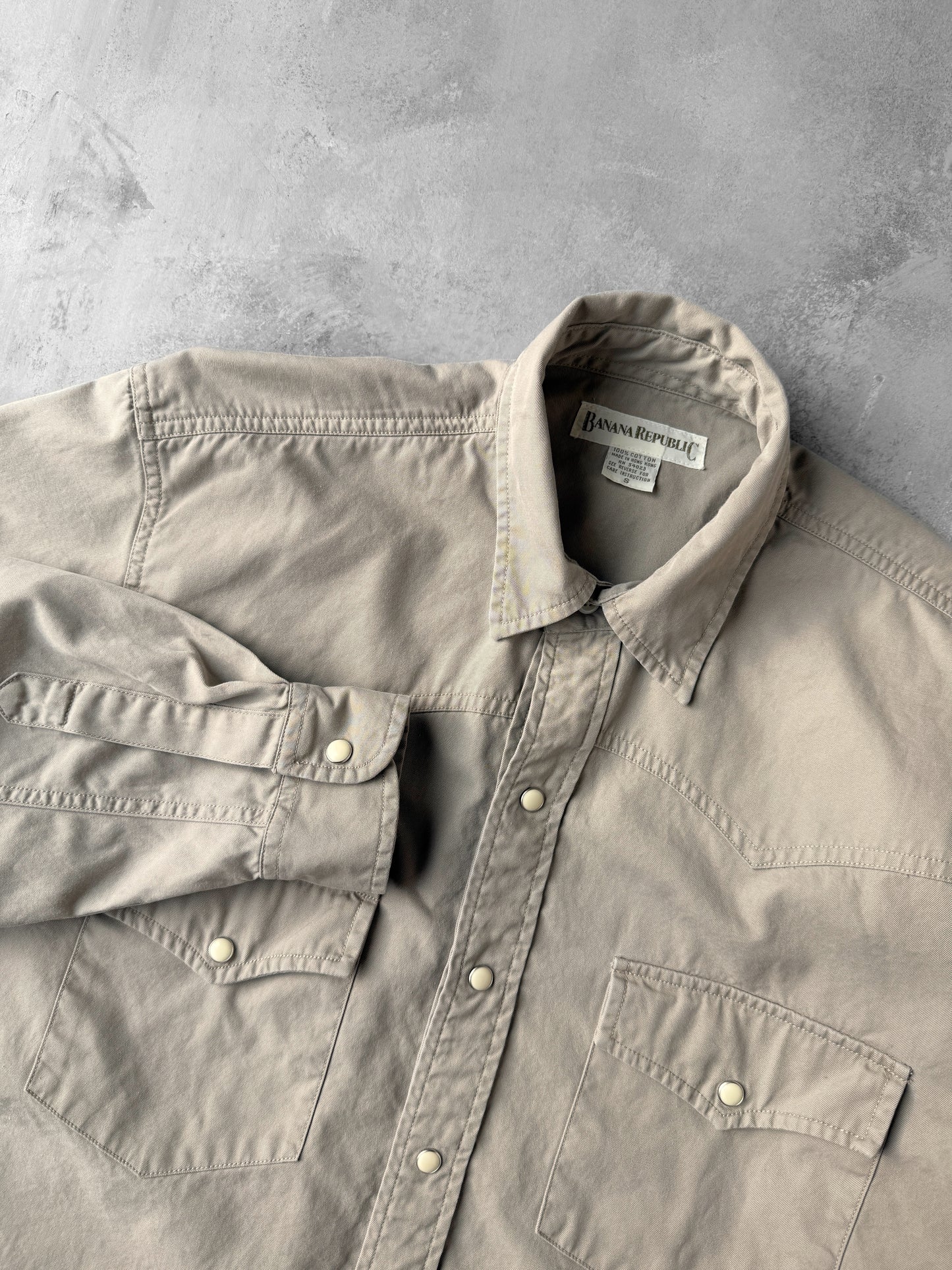 Beige Pearl Snap Western Shirt 90's - Small