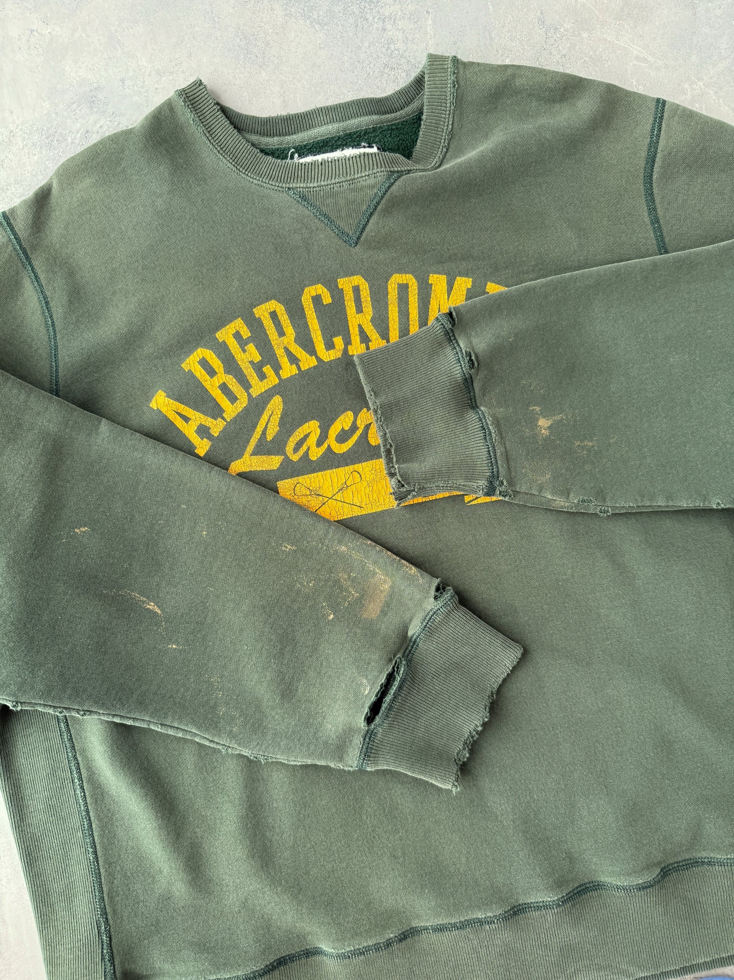 Distressed Abercrombie Lacrosse Sweatshirt Y2K - XL