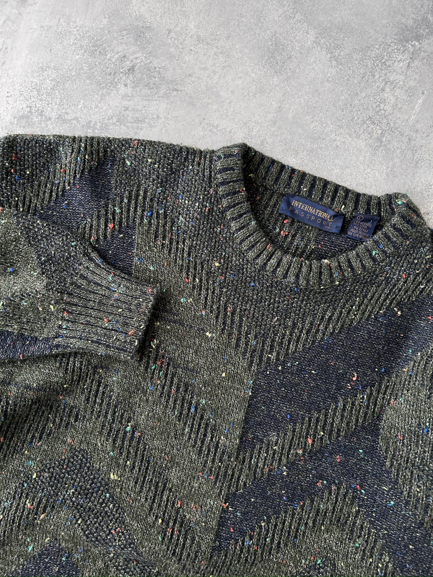 Patterned Green Sweater Y2K -  Medium