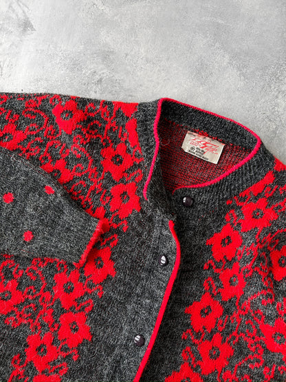 Red Accent Cardigan 70's - Large