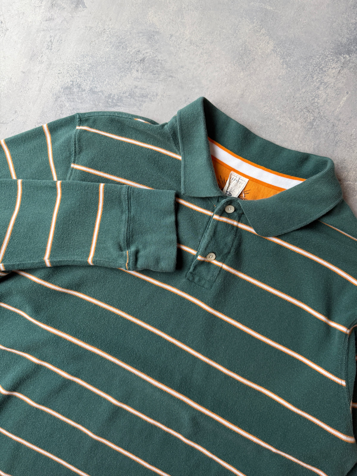 Striped Long Sleeved Polo Shirt Y2K - Large