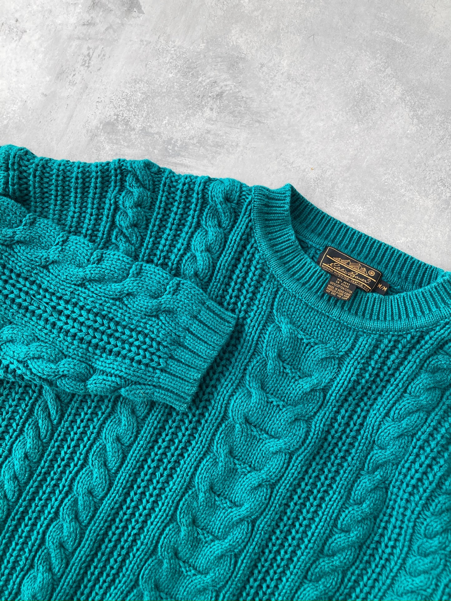 Teal Cable Knit Sweater 90's - Medium / Large
