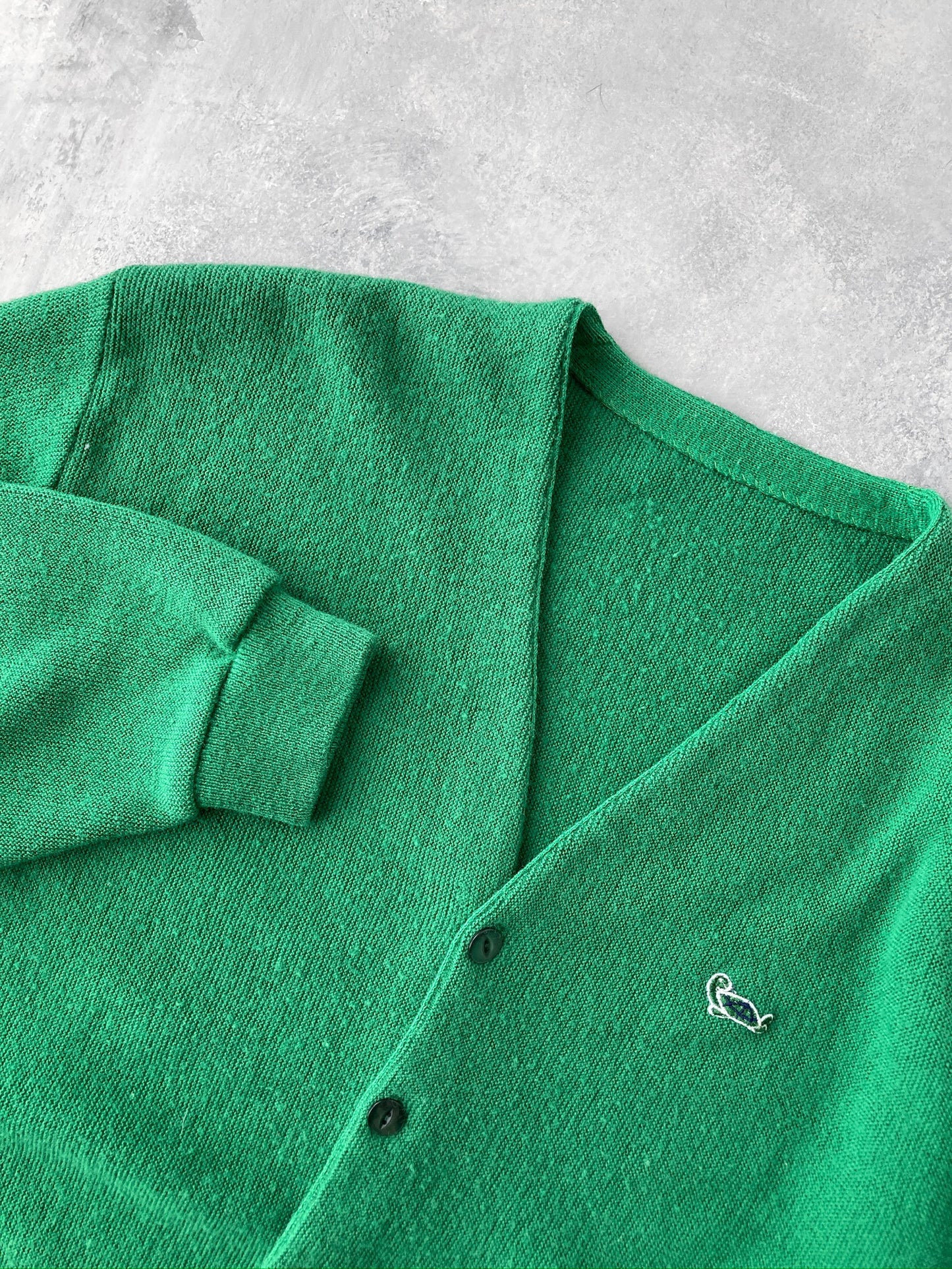 Green V-Neck Cardigan Sweater 70's - Medium / Large