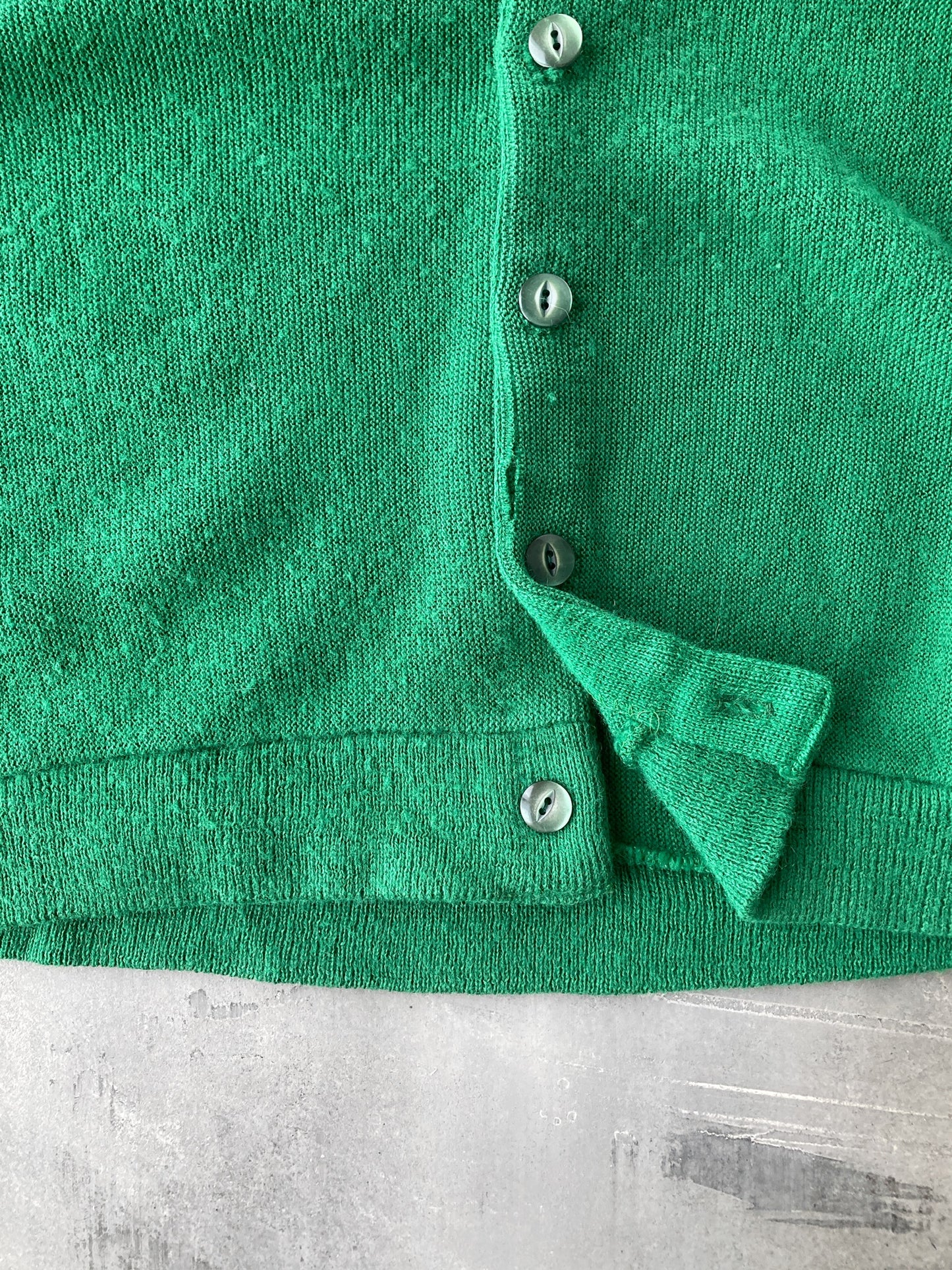 Green V-Neck Cardigan Sweater 70's - Medium / Large