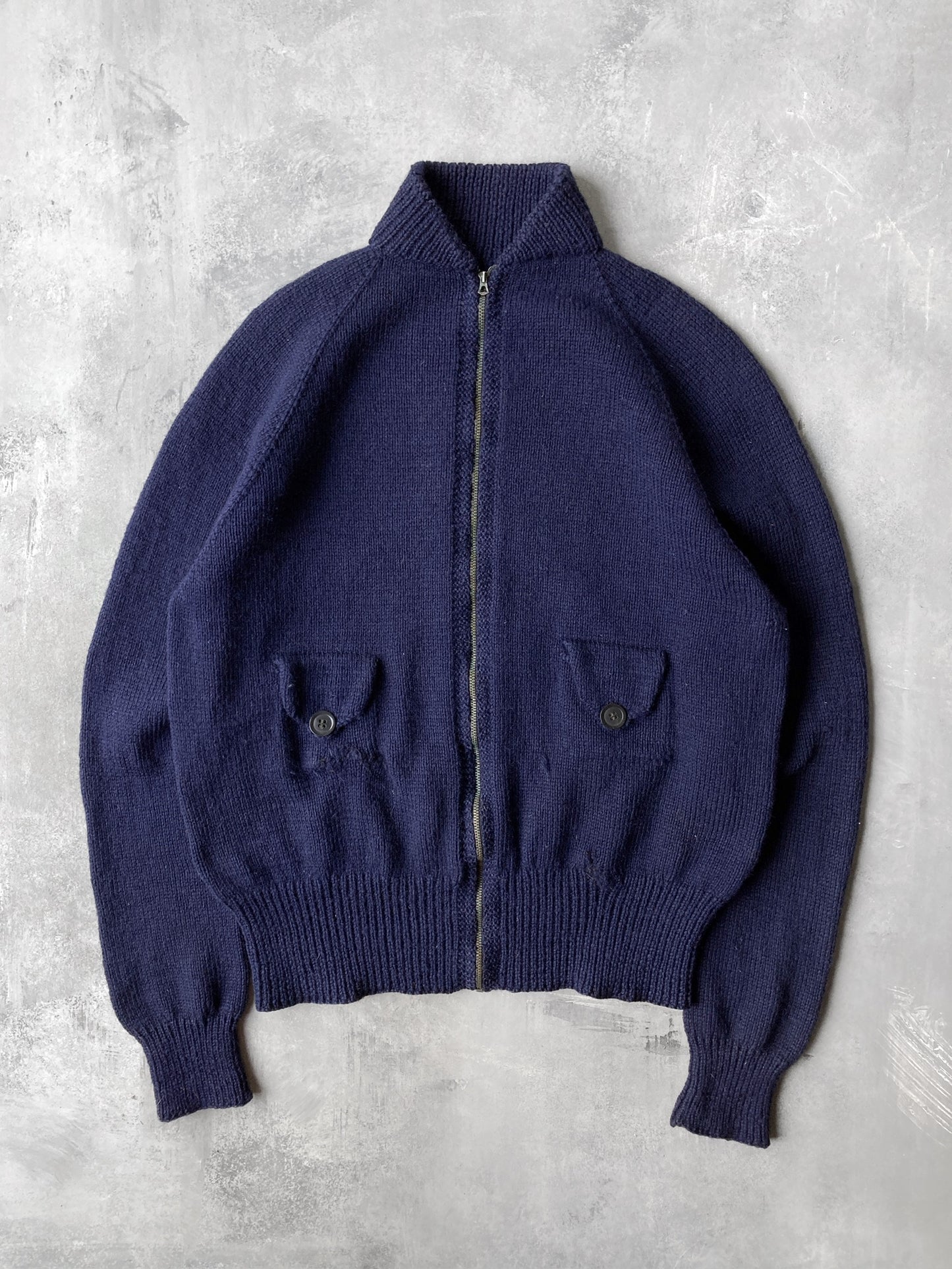 Dark Blue Hand Knit Sweater 70's - Small