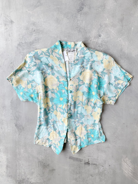 Sartorial Blue & Yellow Floral Blouse 80's - Small