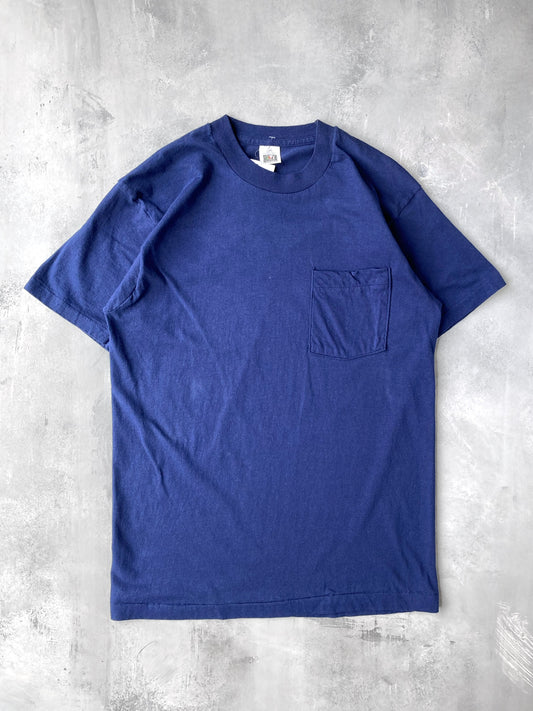 Solid Dark Blue Pocket T-Shirt - Large
