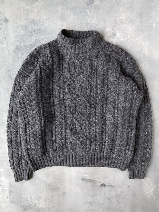 Gray Cable Knit Sweater 90's - Small Oversized