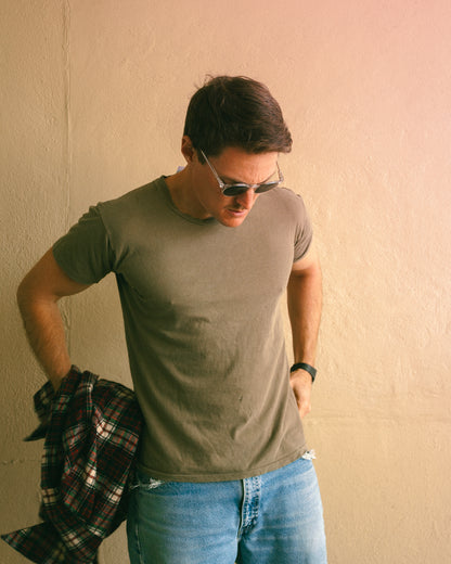 Army Green Blank T-Shirt 80's - Medium / Large