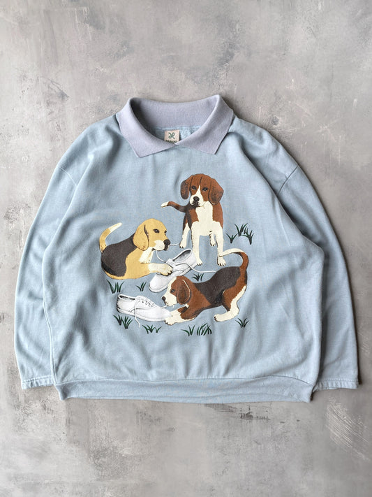 Beagle Puppies Collared Sweatshirt 90's - XXL