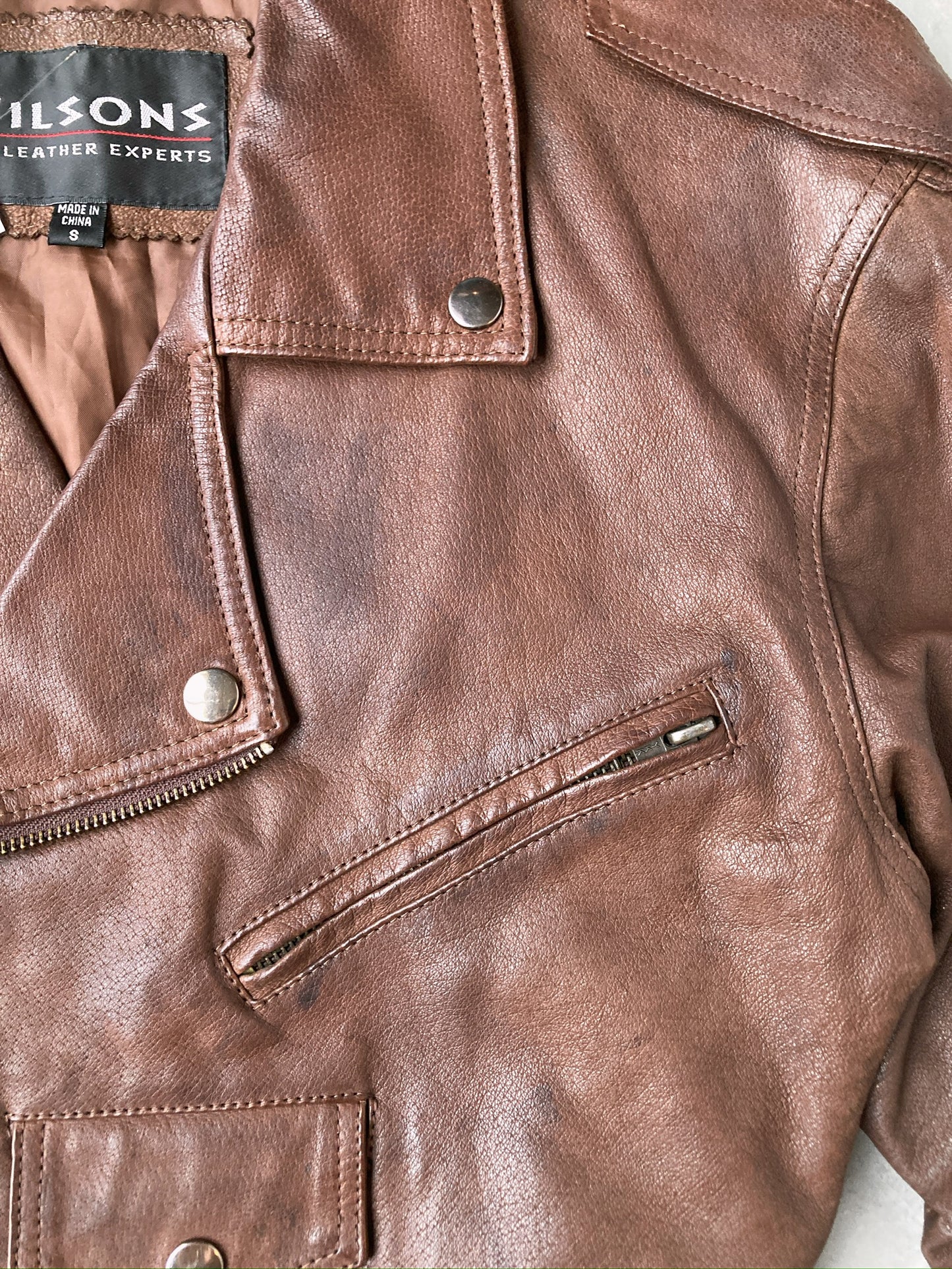 Brown Leather Moto Jacket 00's - Small