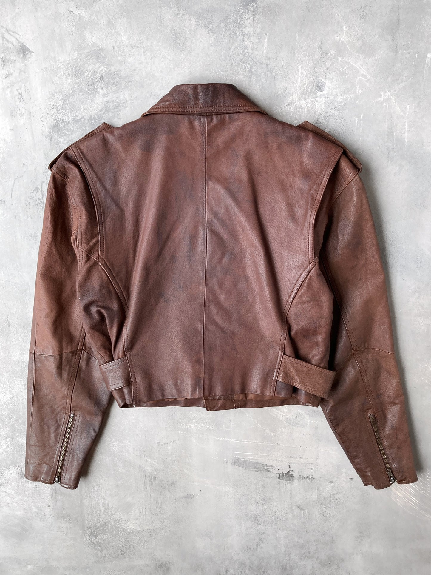 Brown Leather Moto Jacket 00's - Small