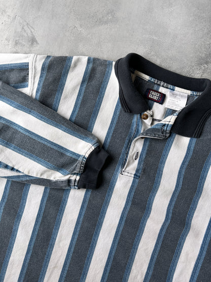 Striped Denim Top Y2K - Large
