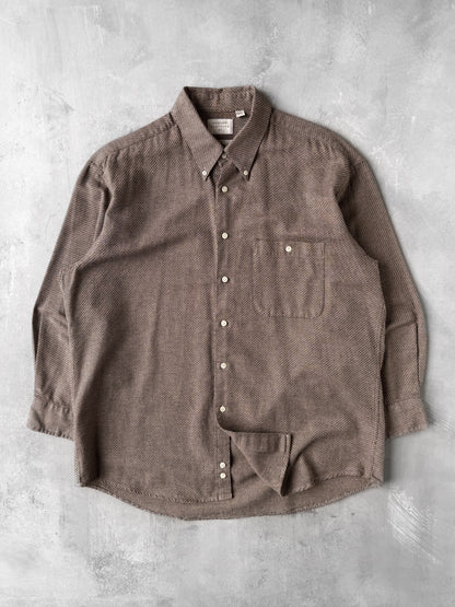 Brown Button Down Shirt Y2K - Large
