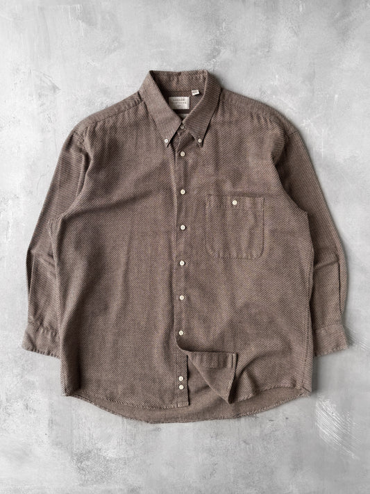 Brown Button Down Shirt Y2K - Large