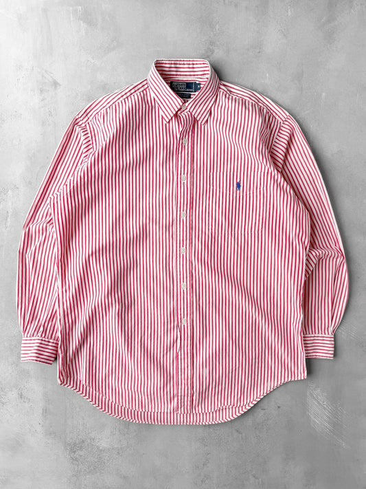 Red Stripe Polo Ralph Lauren Shirt 90's - Medium