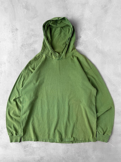 Green Hooded T-Shirt 90's - Medium
