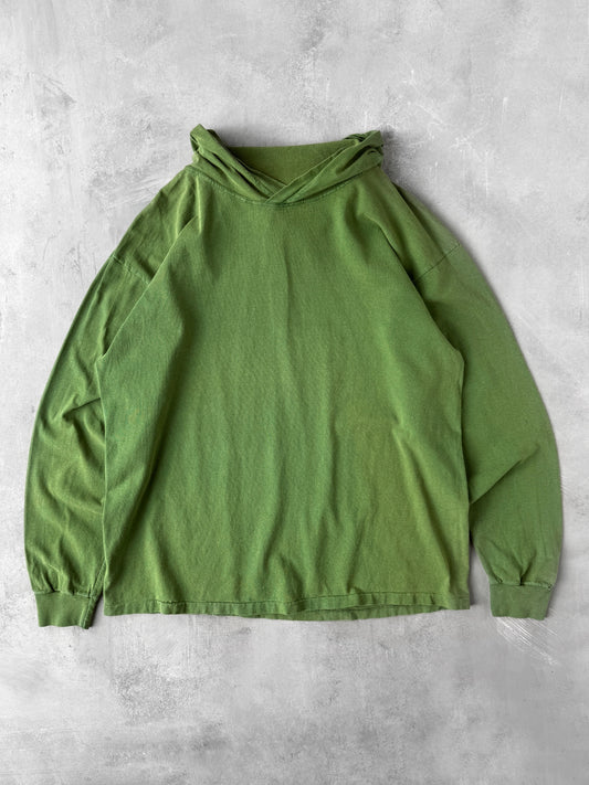 Green Hooded T-Shirt 90's - Medium