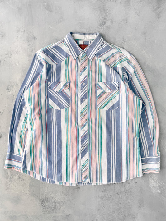 Pastel Stripes Pearl Snap Shirt 90's - XL