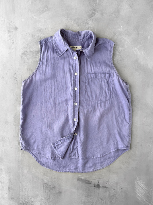 Linen Sleeveless Blouse 90's - Medium