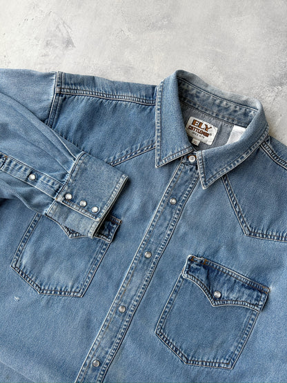 Denim Pearl Snap Shirt 00's - XL