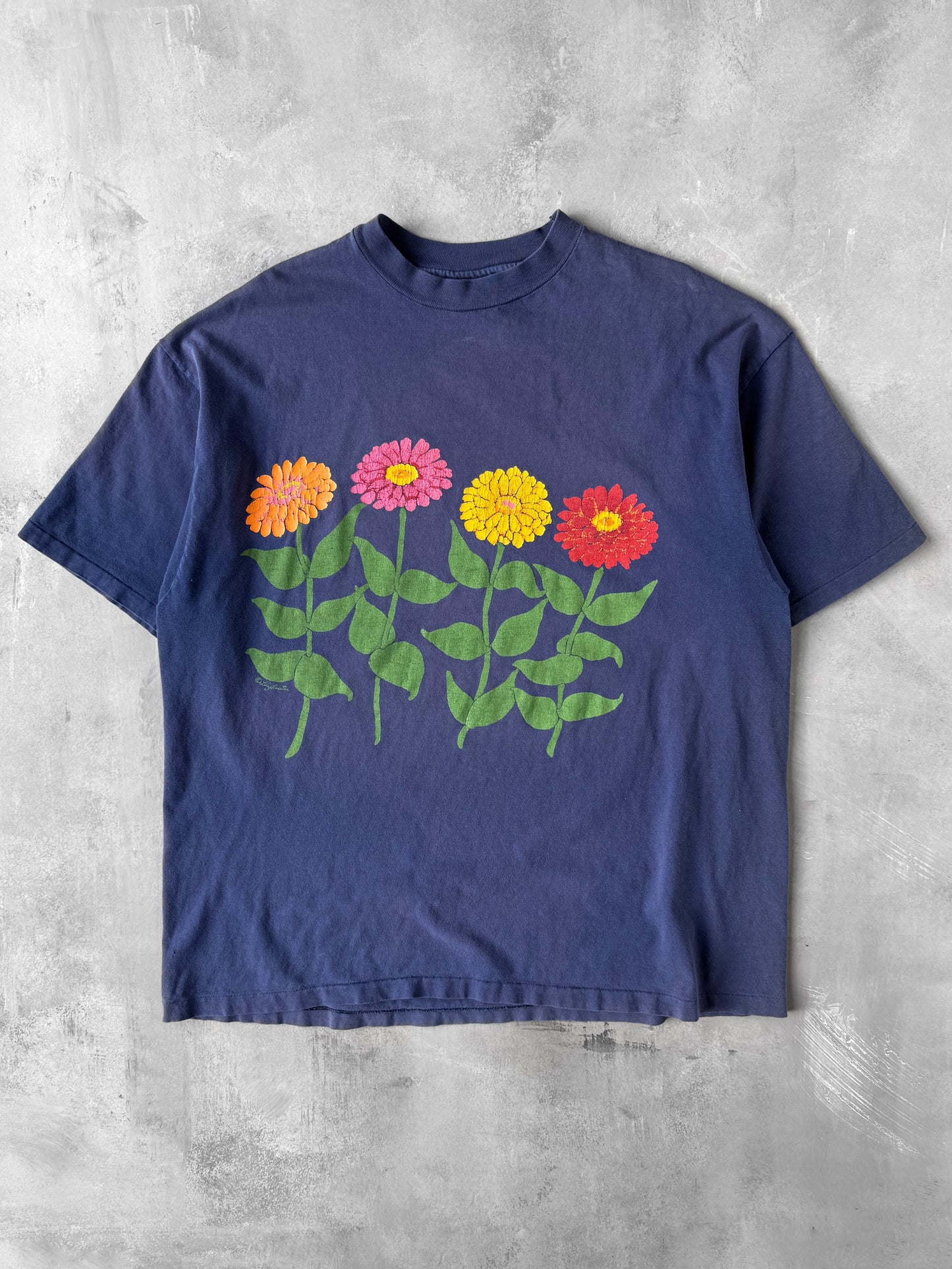 Zinnias Flower Art T-Shirt 90's - XL