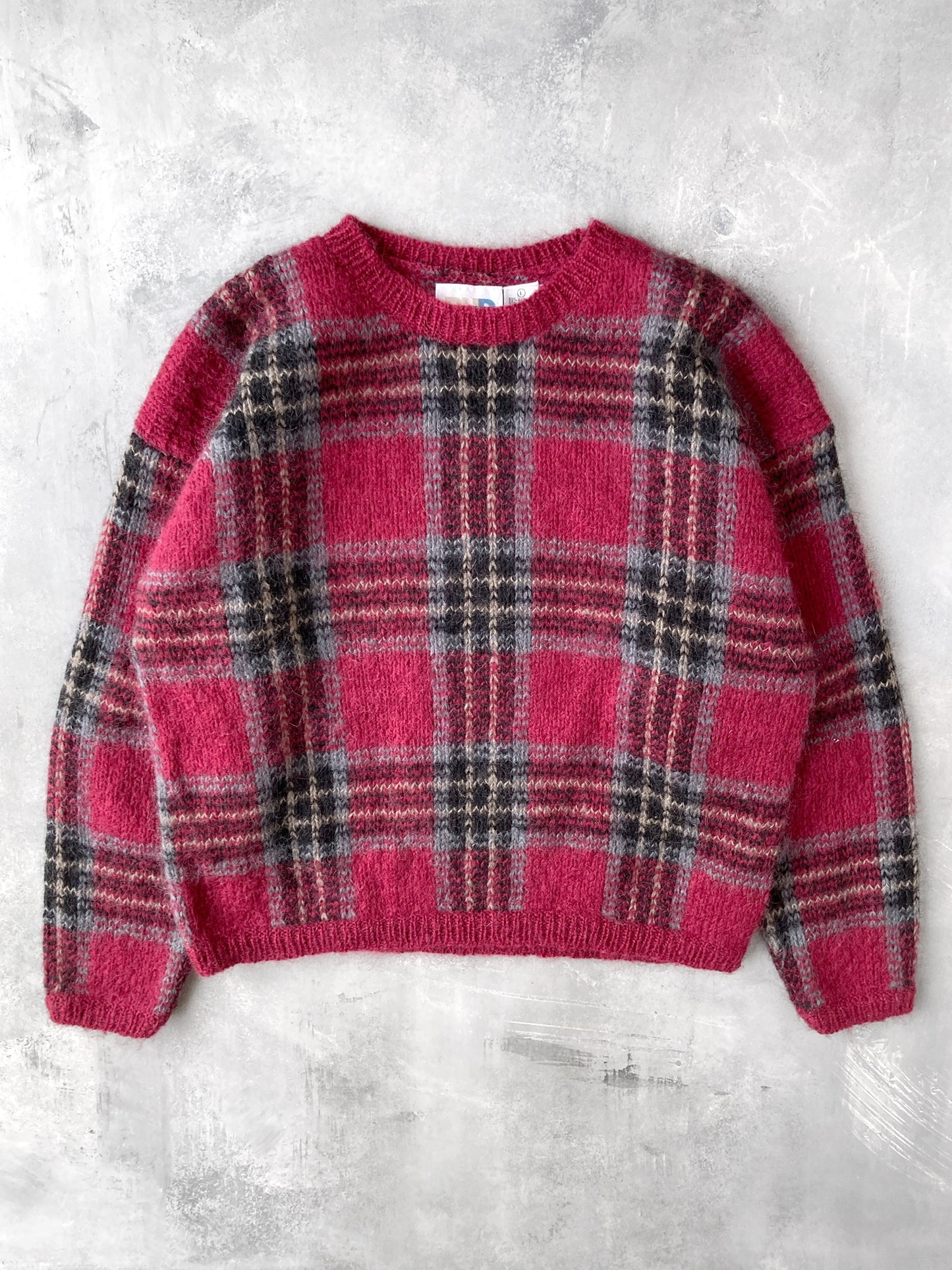 Magenta Plaid Mohair Sweater 90's - Large