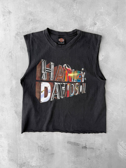 Harley-Davidson Cropped Tank Top Y2K - Medium