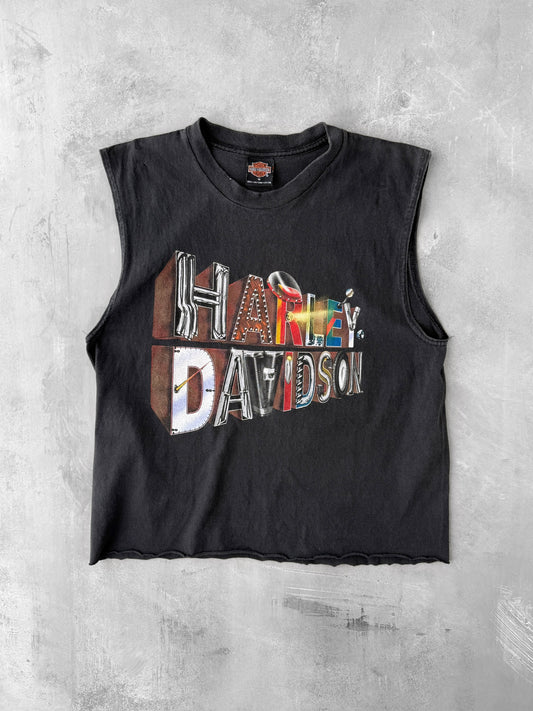 Harley-Davidson Cropped Tank Top Y2K - Medium