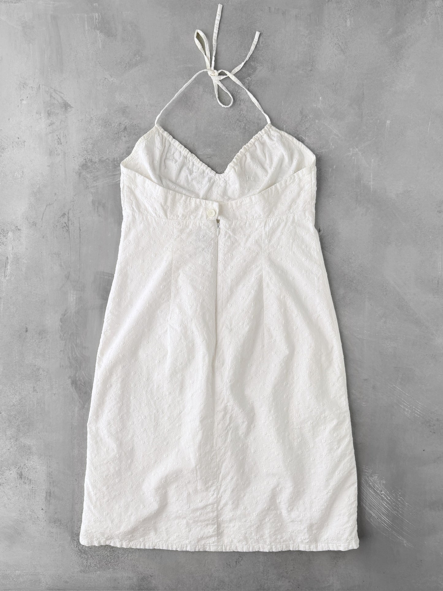 Embroidered White Halter Dress Y2K - Size 8