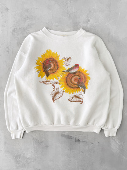 Sunflowers and Birds Sweatshirt 90's - Large