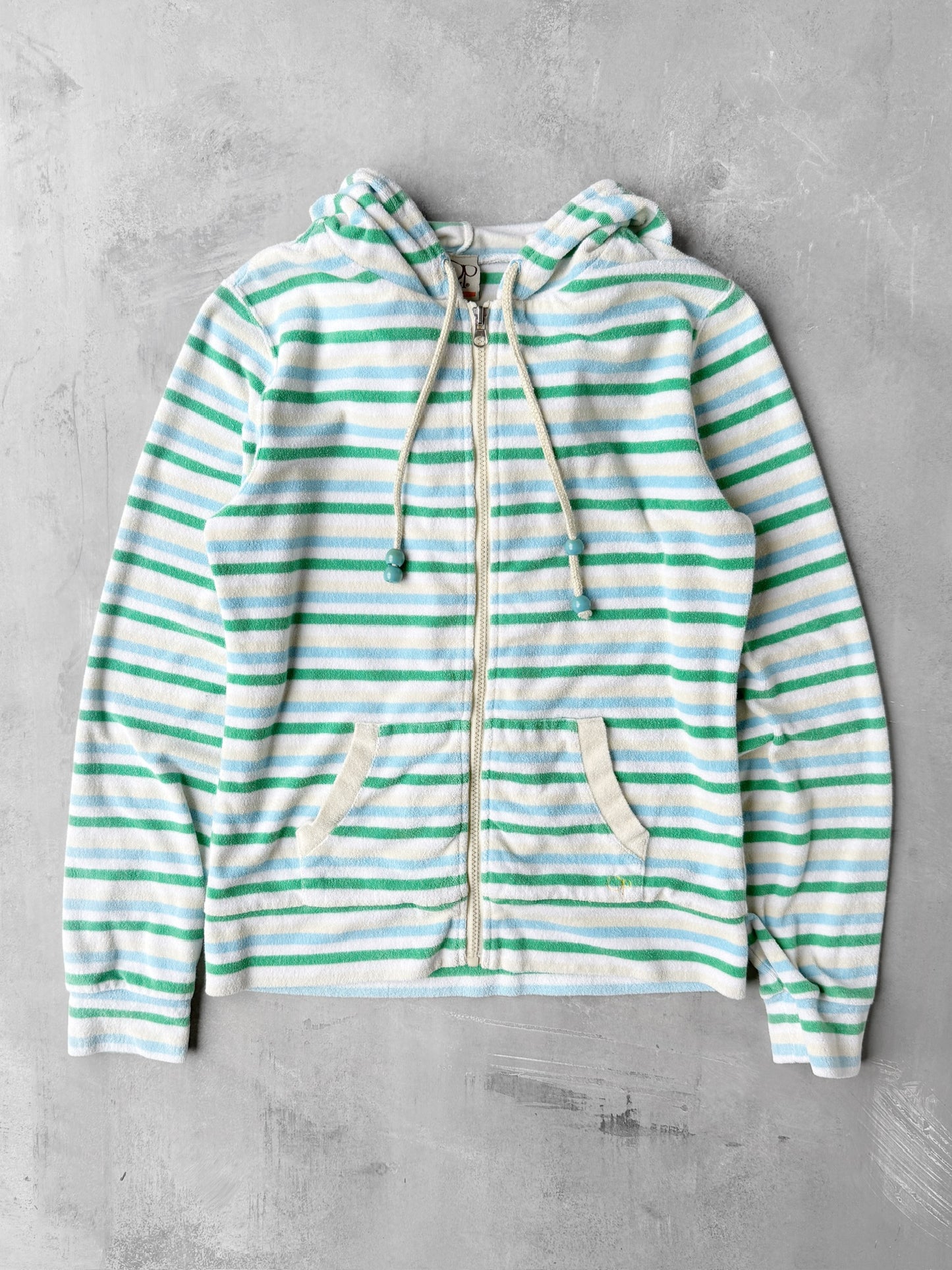 Striped Terry Cloth Hoodie Y2K - Small