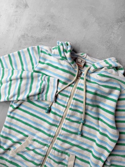 Striped Terry Cloth Hoodie Y2K - Small