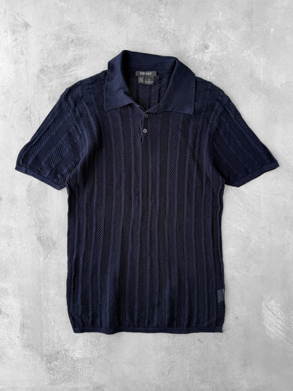 DKNY Open Weave Polo Shirt Y2K - Medium