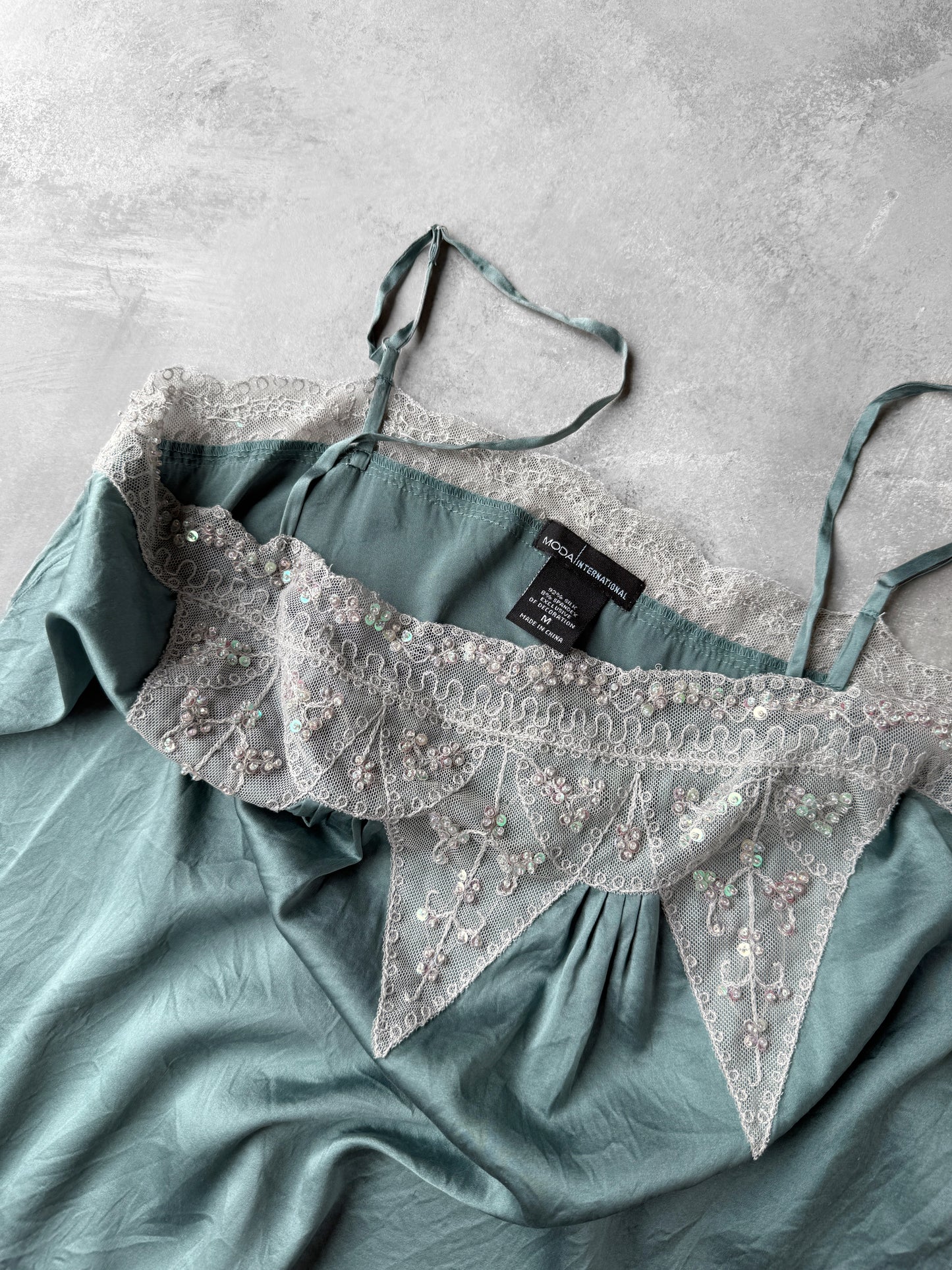 Embellished Silk Top Y2K - Medium
