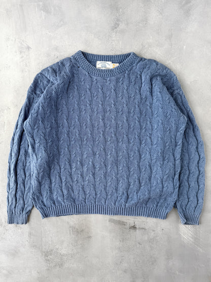 Blue Cotton Cable Knit Sweater 90's - XL