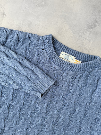 Blue Cotton Cable Knit Sweater 90's - XL